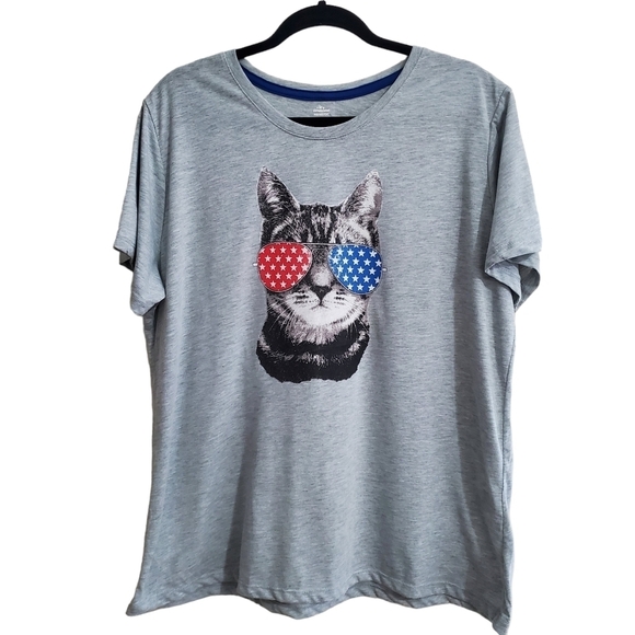 Ways to celebrate! 4th Of July T Shirt Cat American flag 2X - Picture 1 of 10
